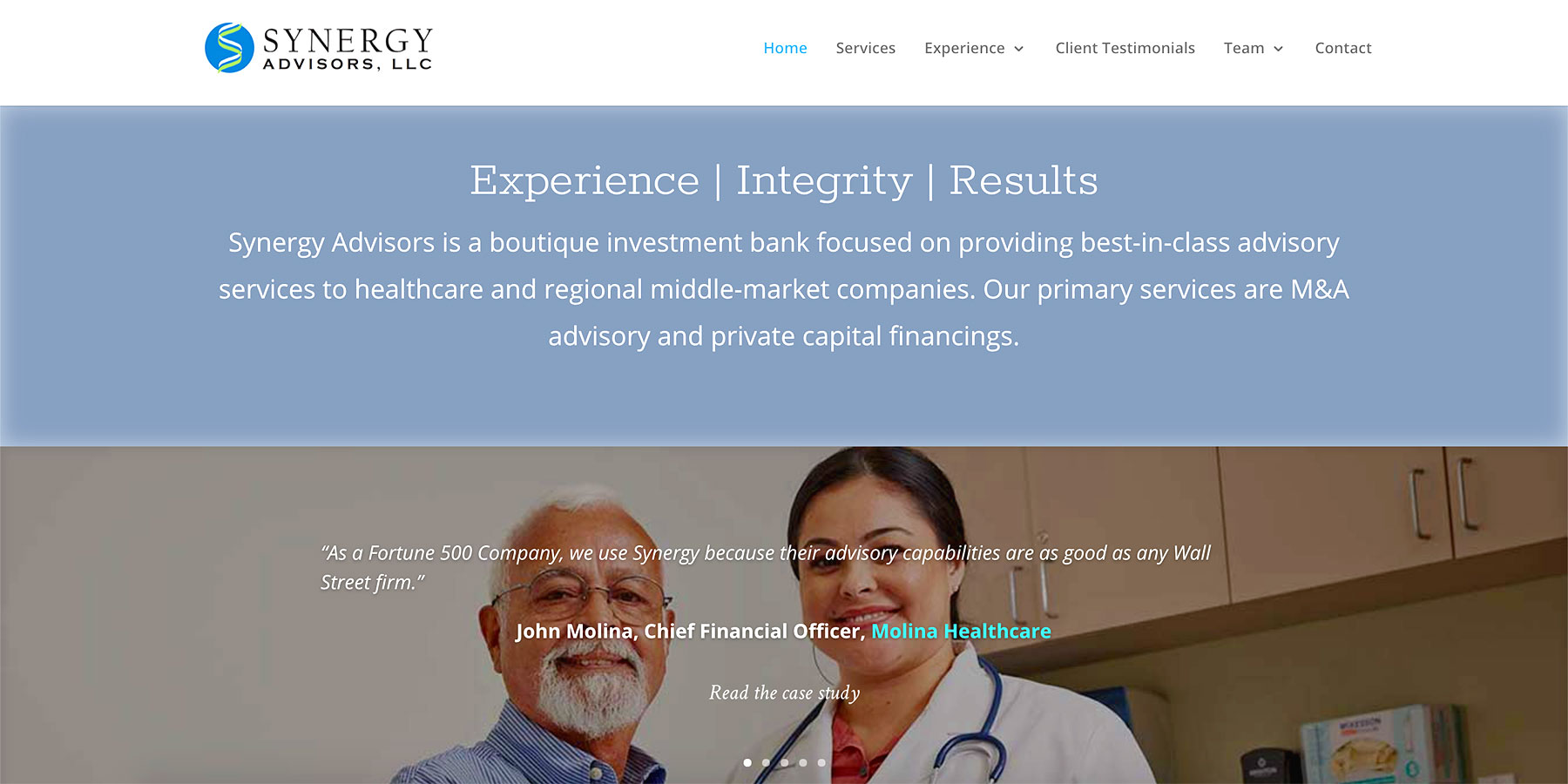 Synergy Advisors LLC home page header area screenshot